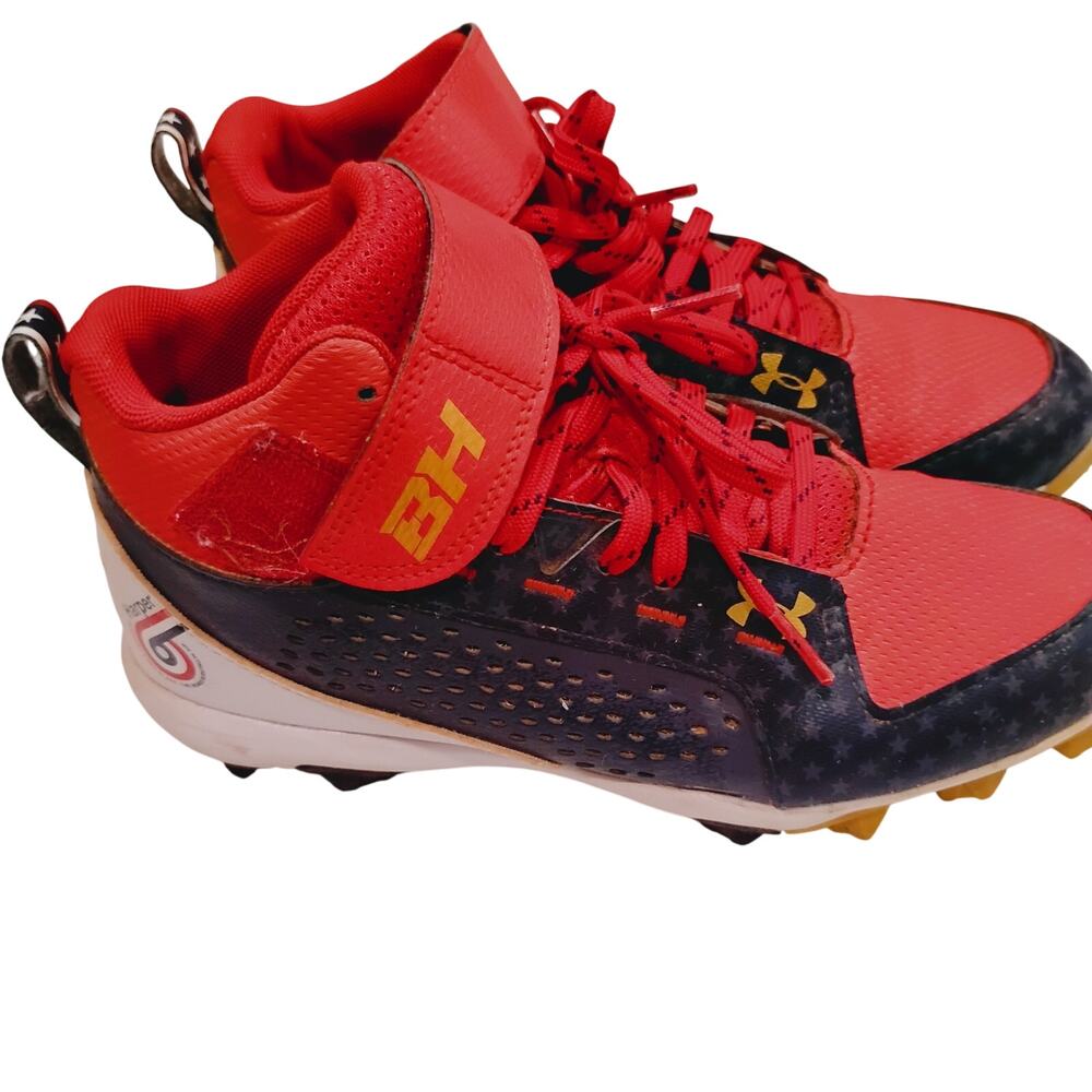 Under Armour Bryce Harper 6 Mid Baseball Cleats Youth 5.5 Red White Blue Gold